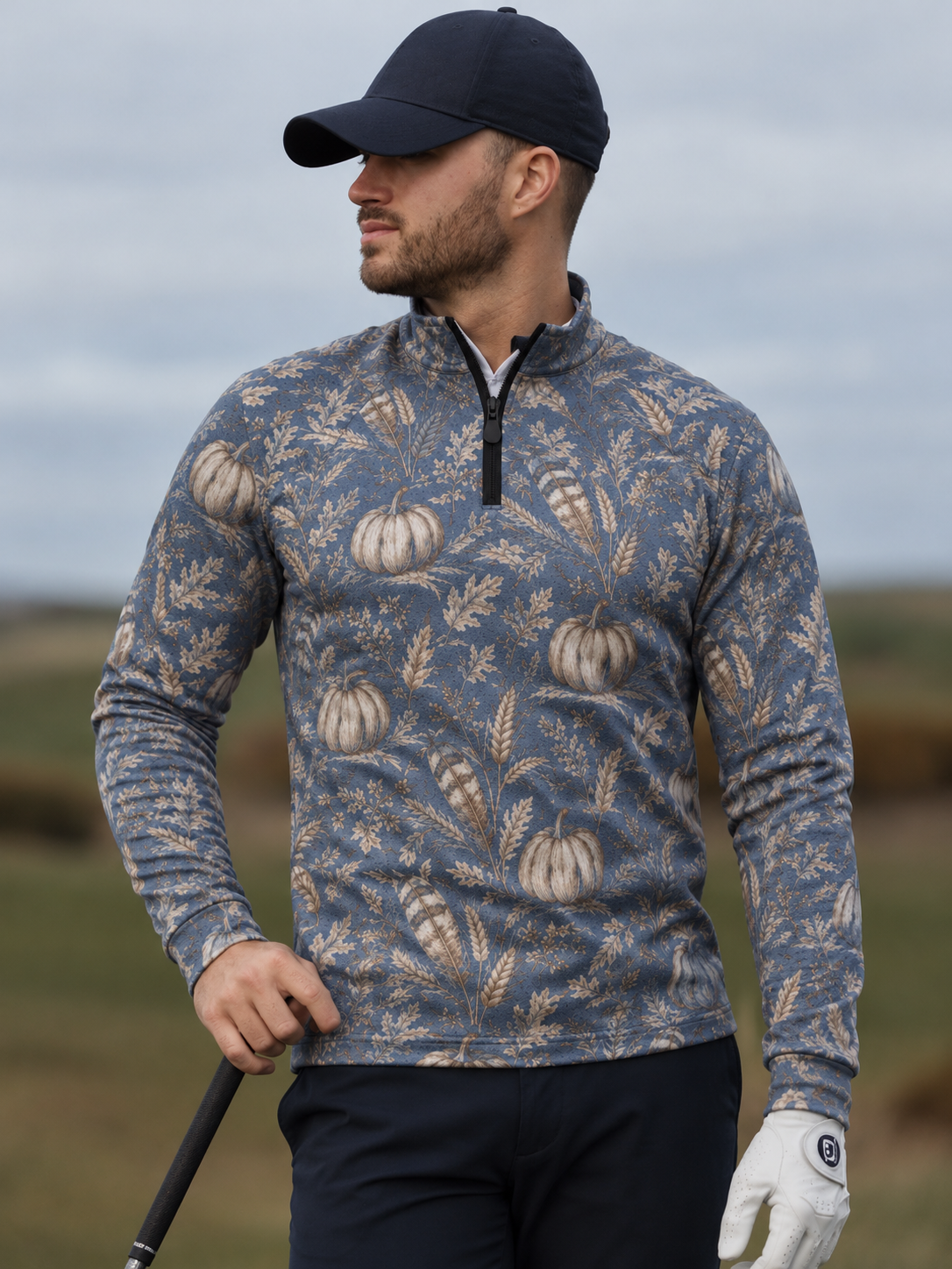 Dusty Blue Pumpkin Performance Golf Quarter-Zip Pullover