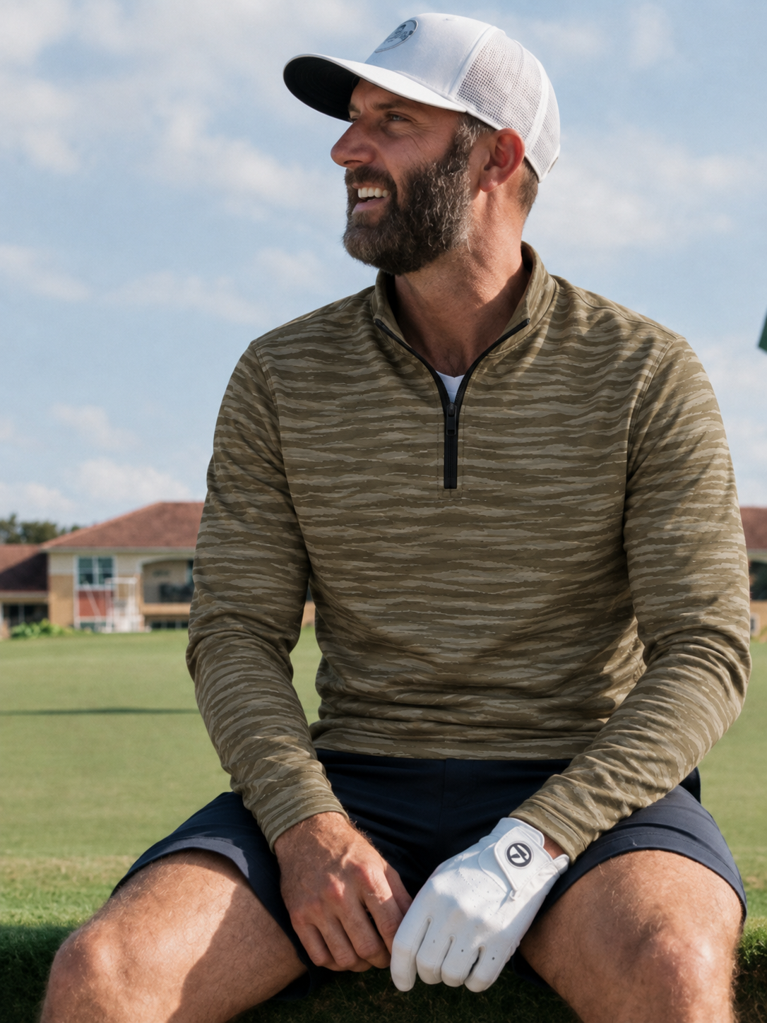 Olive Shadow Stripe Performance Quarter-Zip Pullover
