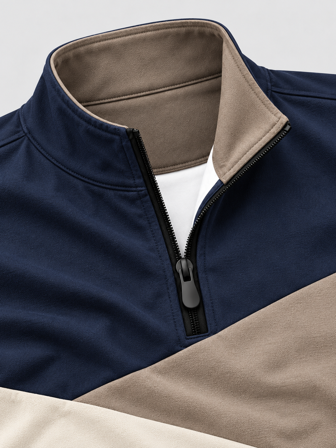 Navy Taupe Colorblock Print Performance Golf Quarter-Zip Pullover