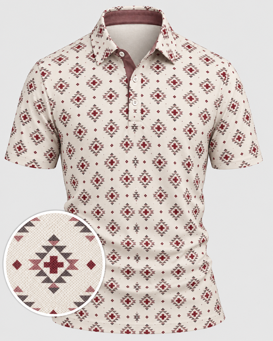 Red Geometric Performance Golf Polo