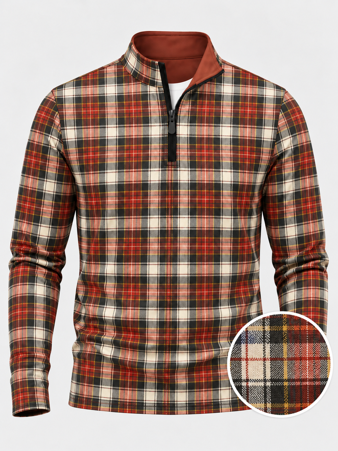 Crimson Cream and Black Plaid Performance Golf Quarter-Zip Pullover