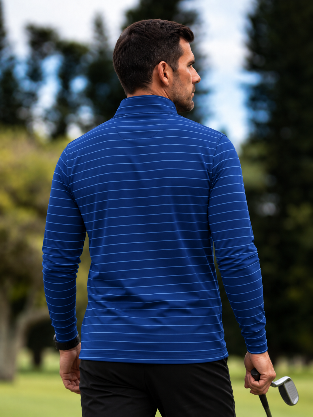 Royal Blue Fine Stripe Performance Quarter-Zip Pullover