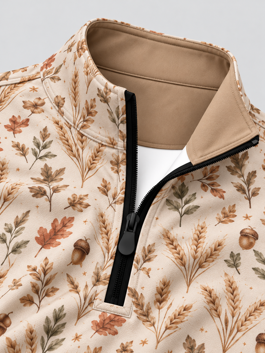 Cream Autumn Floral Performance Golf Quarter-Zip Pullover