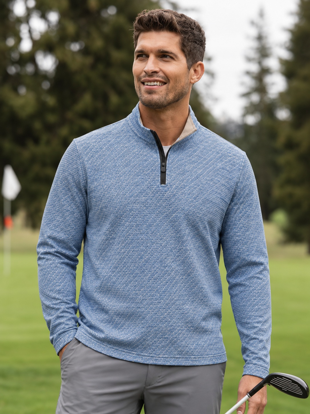 Coastal Blue Texture Performance Quarter-Zip Pullover