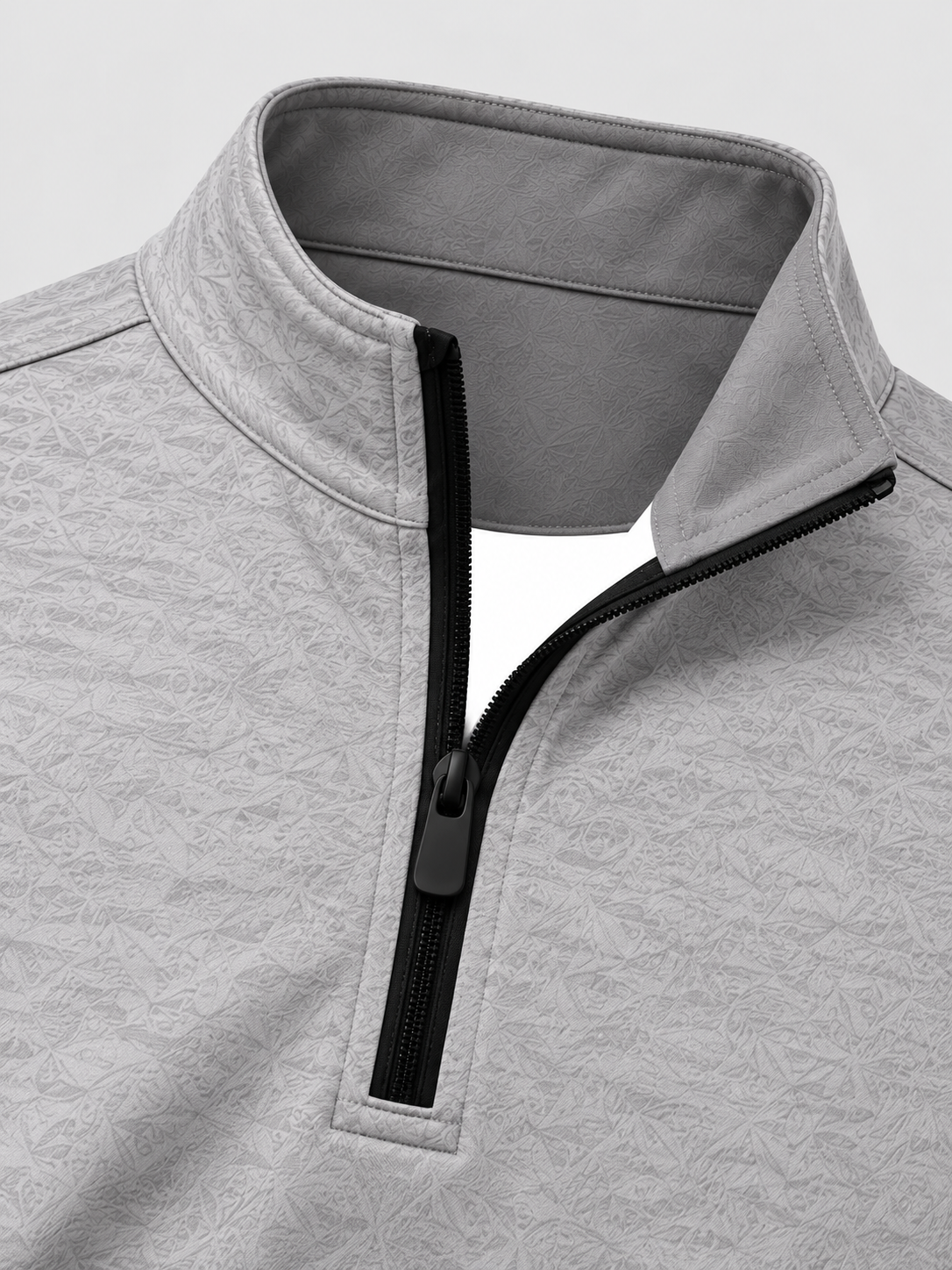 Light Gray Textured Performance Golf Quarter-Zip Pullover