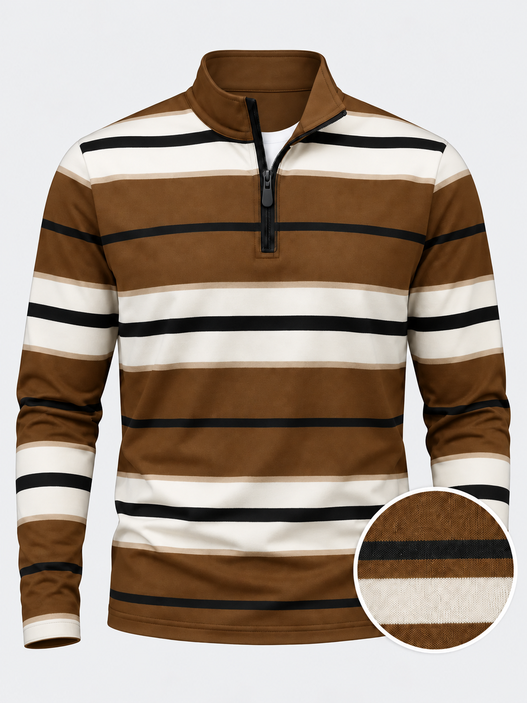 Espresso Ivory and Black Wide-Stripe Performance Golf Quarter-Zip Pullover
