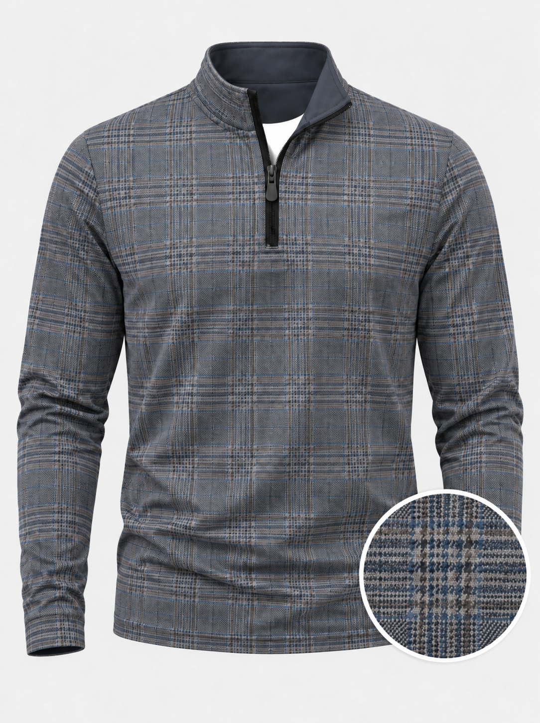Blue Gray Plaid Performance Golf Quarter-Zip Pullover