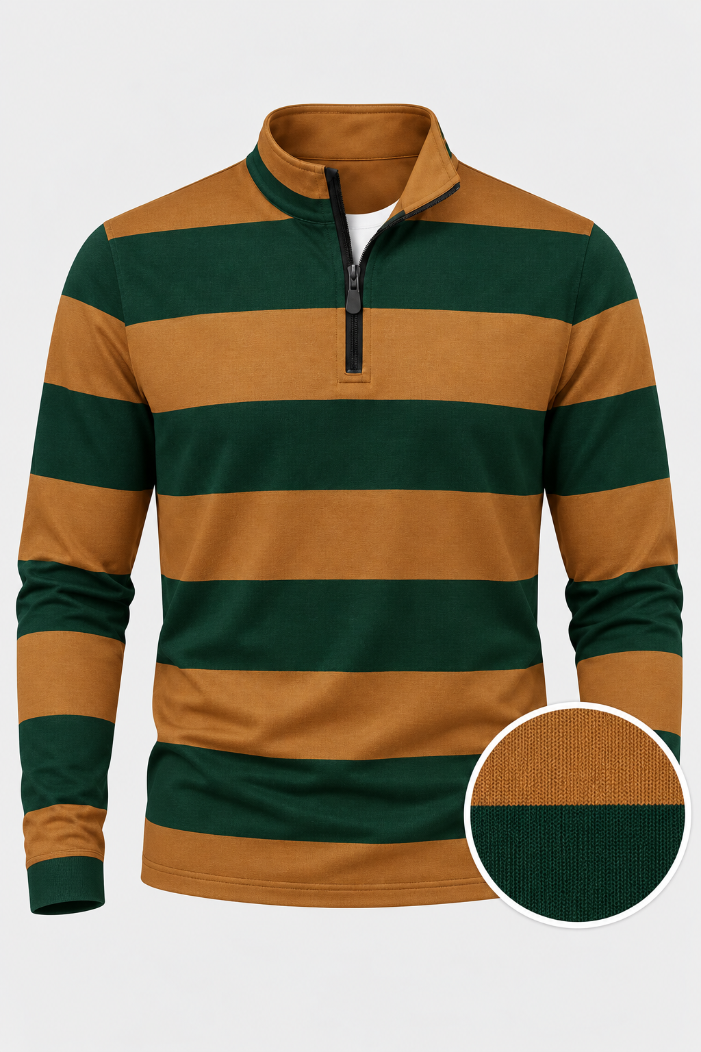 Pine Green and Mustard Rugby-Stripe Performance Golf Quarter-Zip Pullover