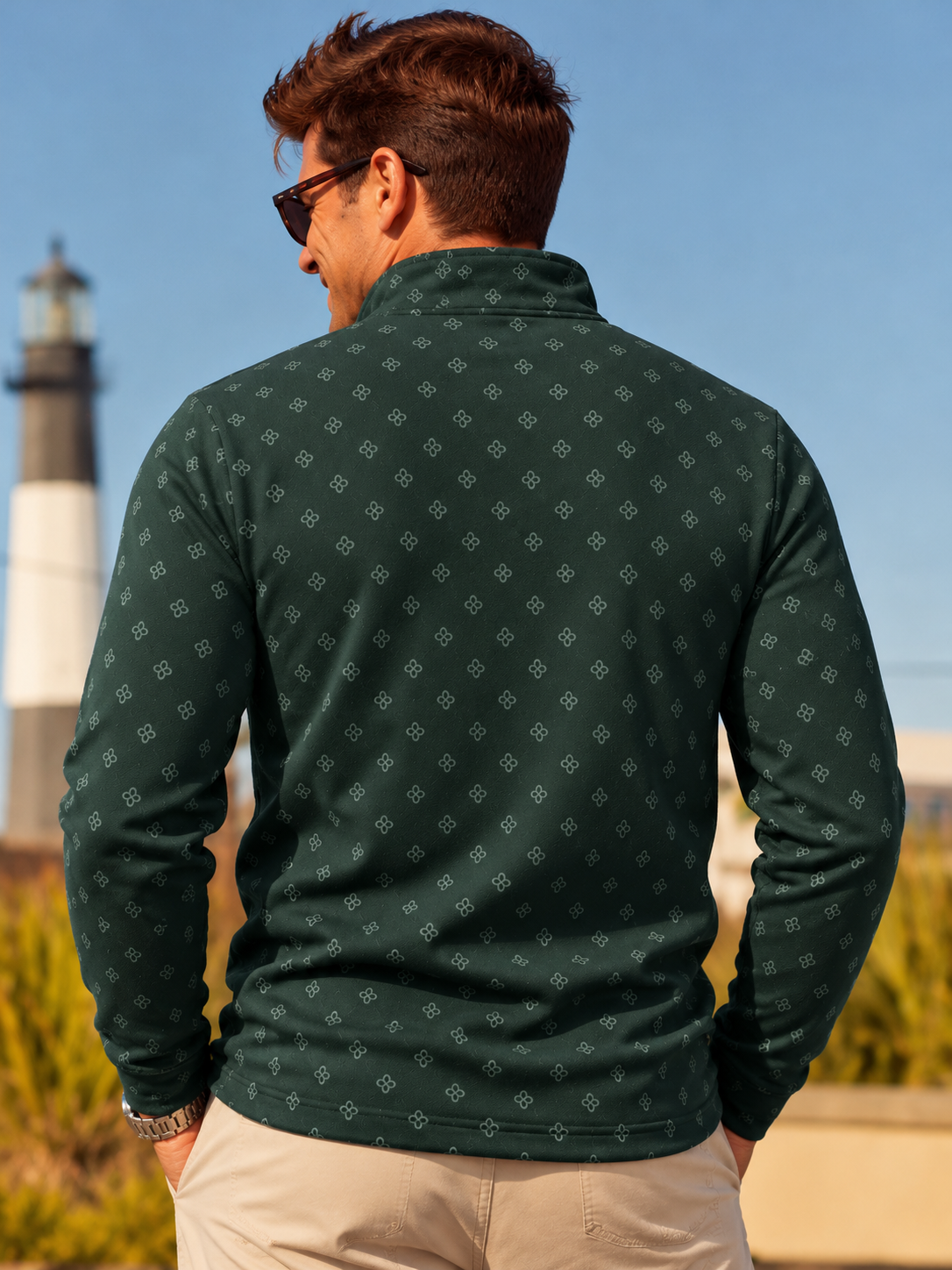 Forest Green Mini Clover Print Performance Golf Quarter-Zip Pullover