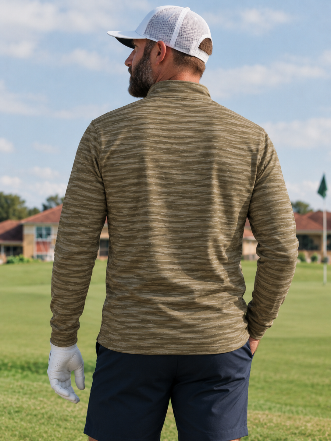 Olive Shadow Stripe Performance Quarter-Zip Pullover