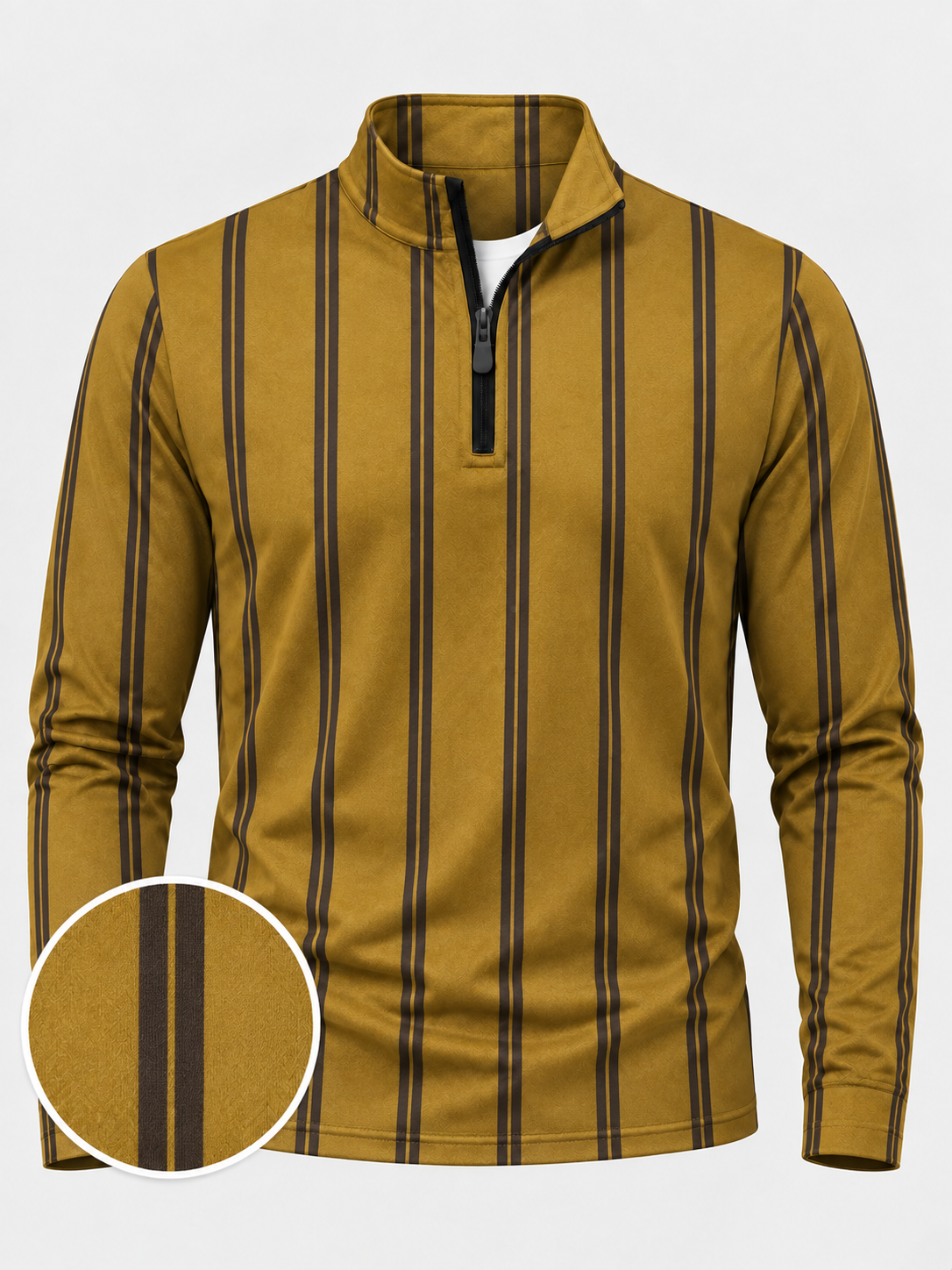 Mustard Yellow Striped Performance Golf Quarter-Zip Pullover