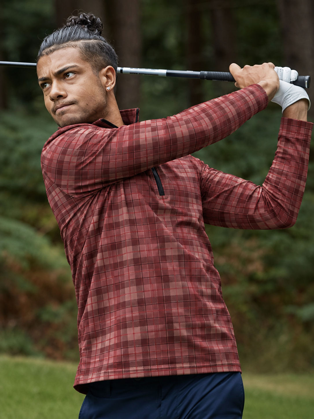 Burgundy Heritage Plaid Performance Quarter-Zip Pullover