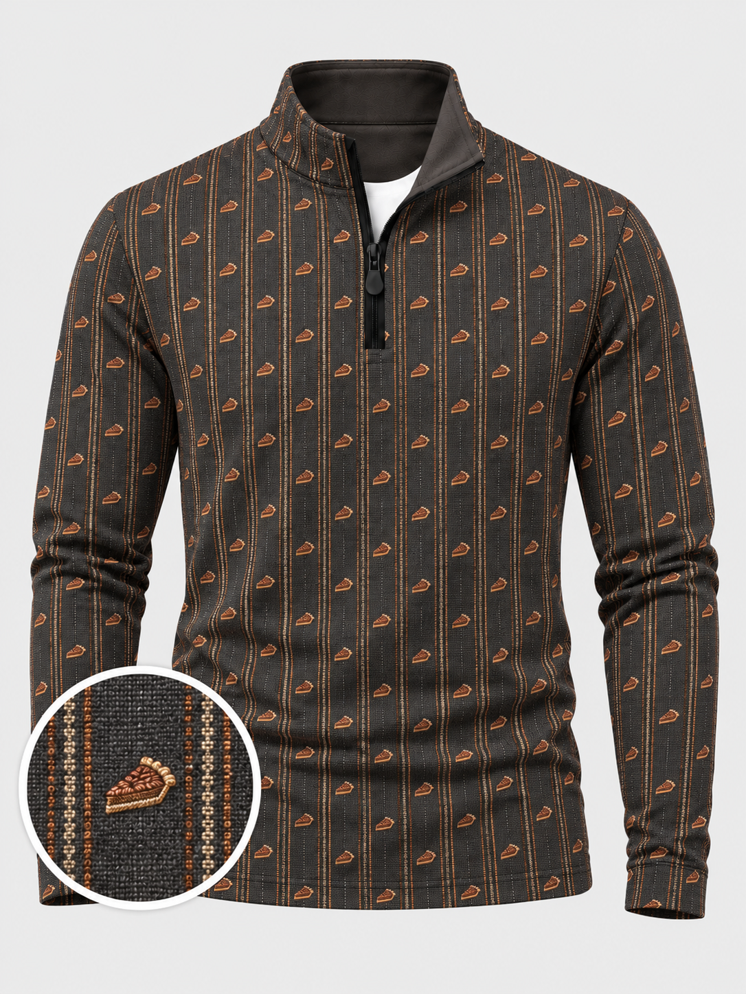 Vintage Pumpkin Pie Stripe Print Performance Golf Quarter-Zip Pullover