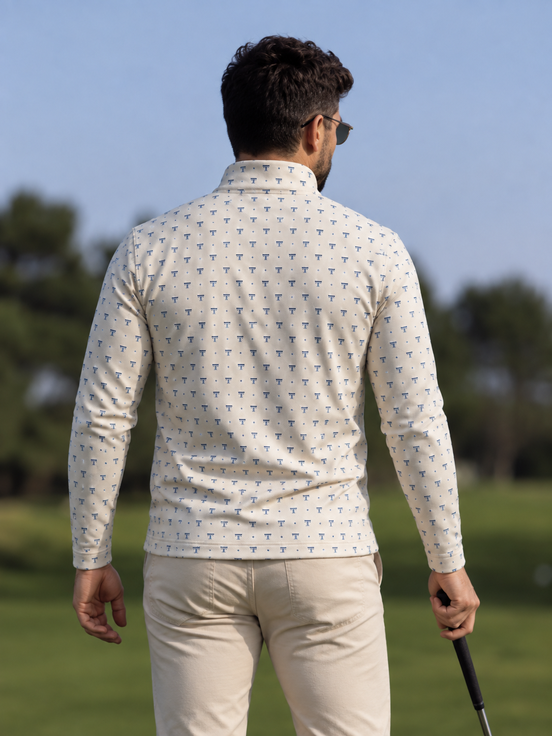 Ivory Micro Emblem Performance Quarter-Zip Pullover