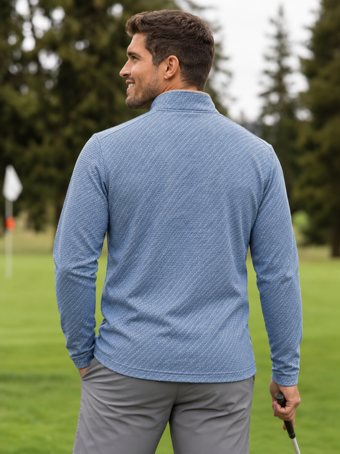 Coastal Blue Texture Performance Quarter-Zip Pullover