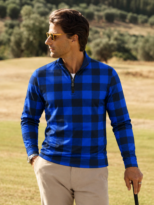 Blue Buffalo Check Performance Golf Quarter-Zip Pullover