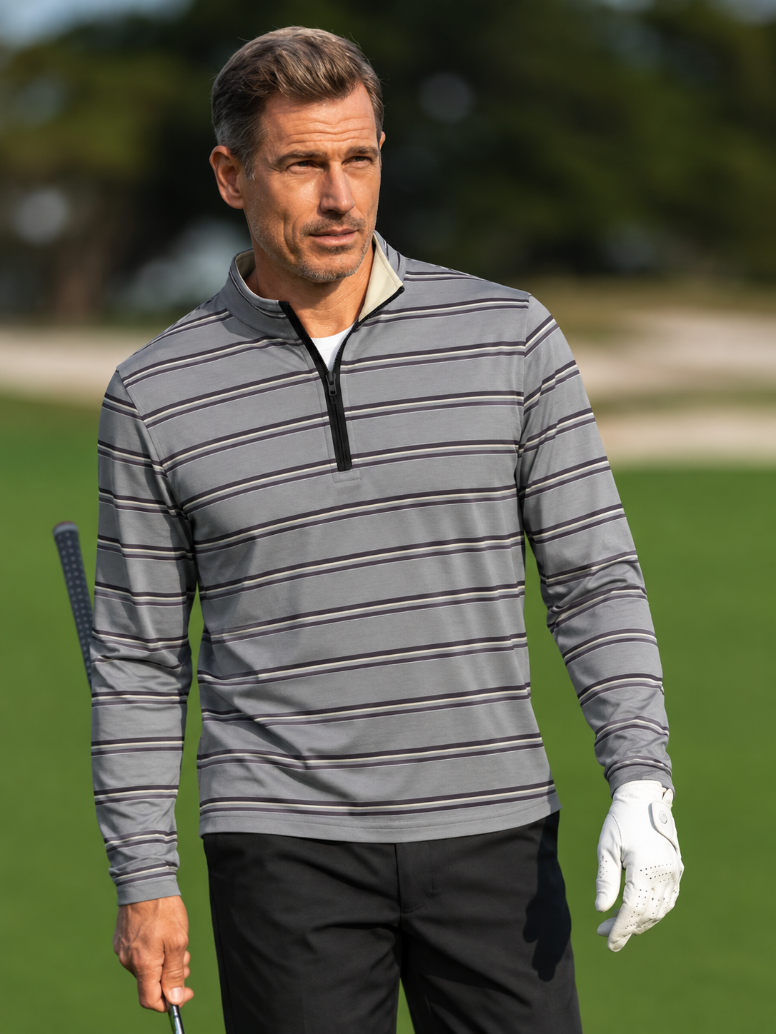 Heather Gray Fine-Line Stripe Performance Golf Quarter-Zip Pullover