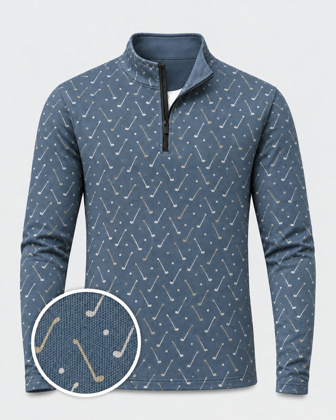 Slate Blue Golf Club Print Quarter-Zip Pullover