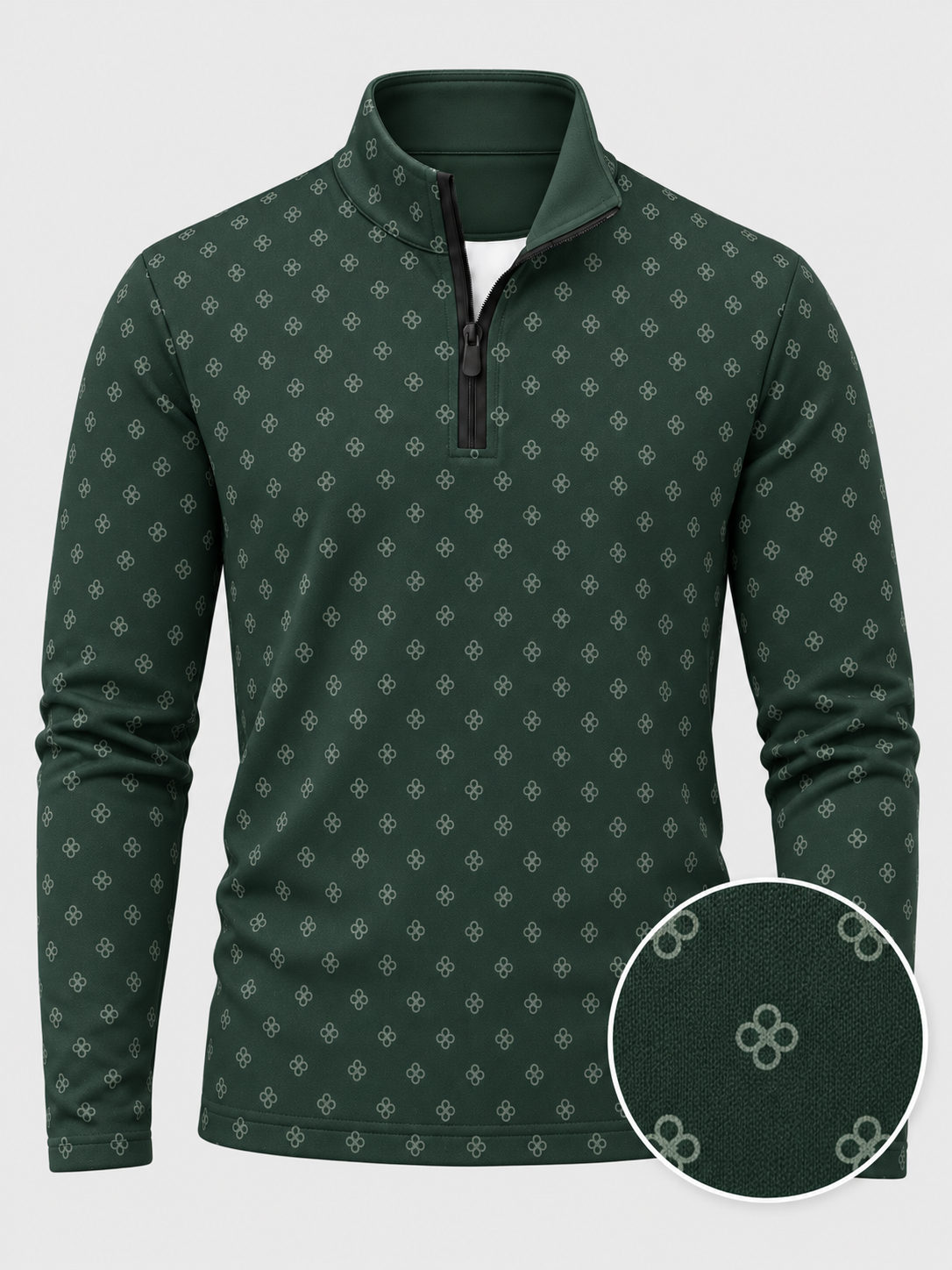 Forest Green Mini Clover Print Performance Golf Quarter-Zip Pullover