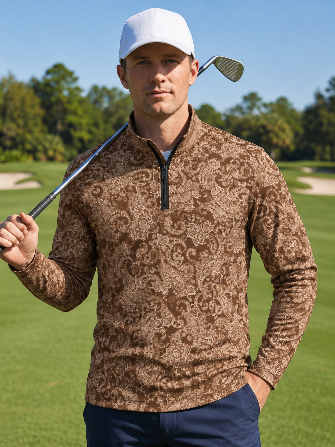 Mocha Heritage Paisley Performance Quarter-Zip Pullover