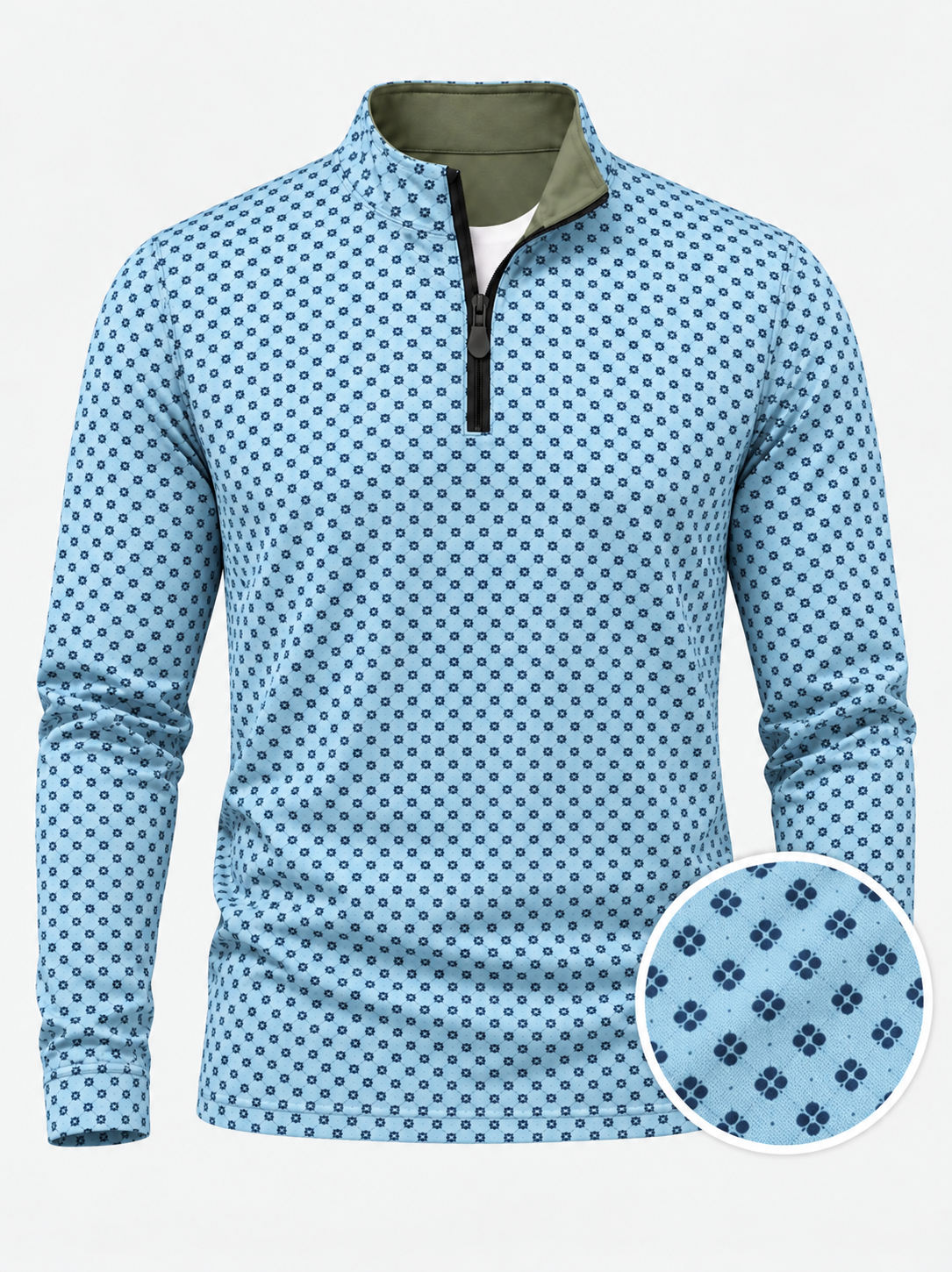 Sky Blue Floral Performance Golf Quarter-Zip Pullover
