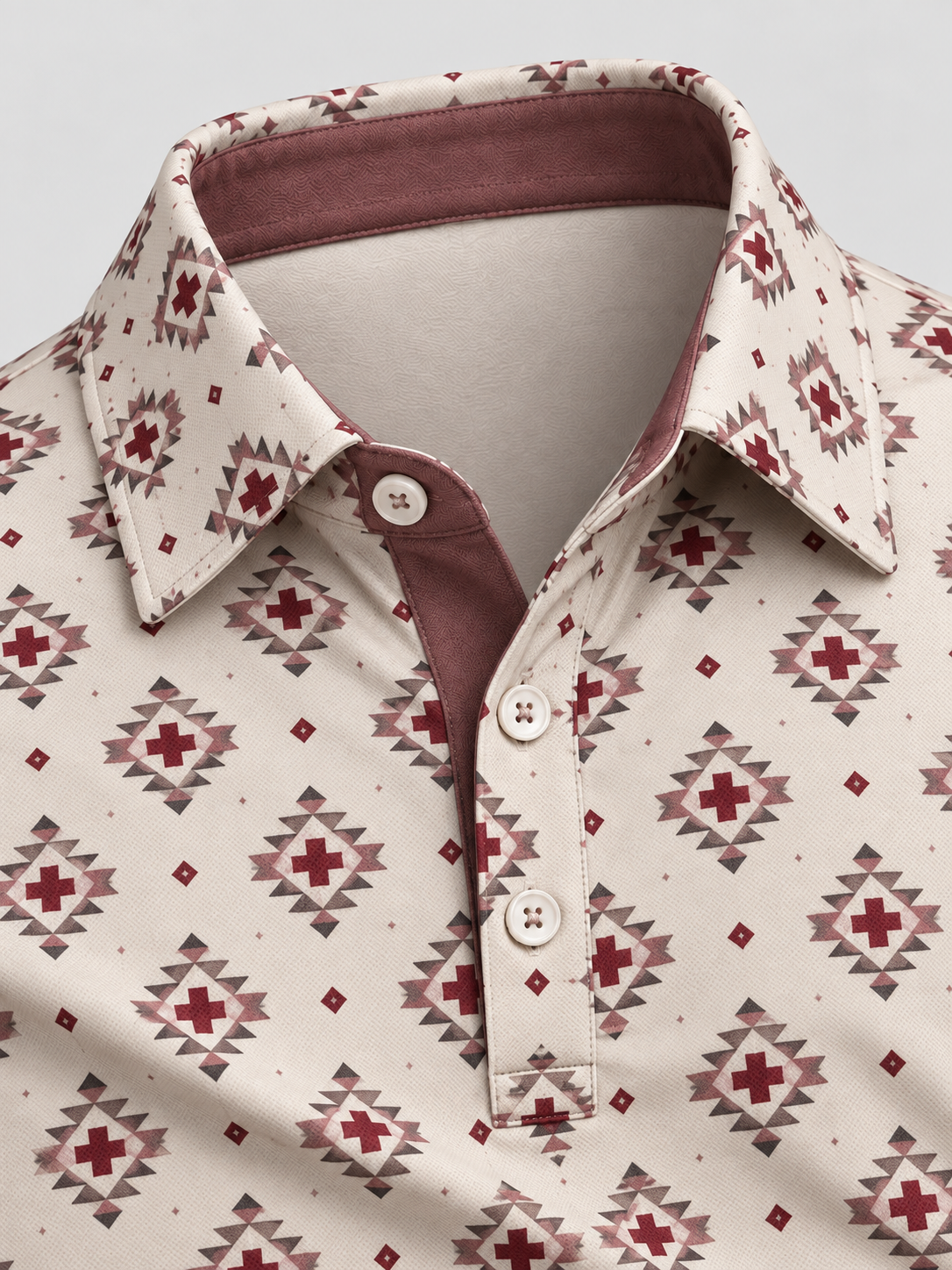 Red Geometric Performance Golf Polo