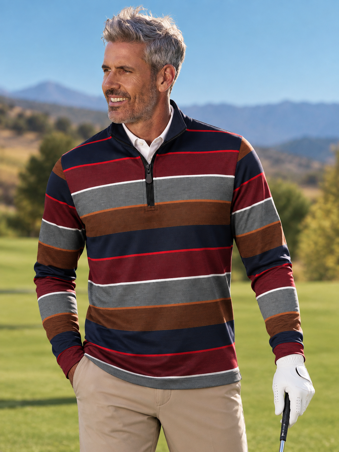 Burgundy Charcoal and Copper Color-Block Performance Golf Quarter-Zip Pullover