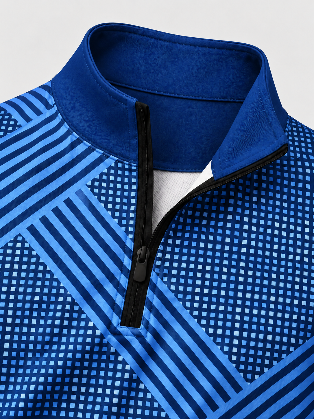 Navy Blue Grid and Diagonal-Stripe Performance Golf Quarter-Zip Pullover