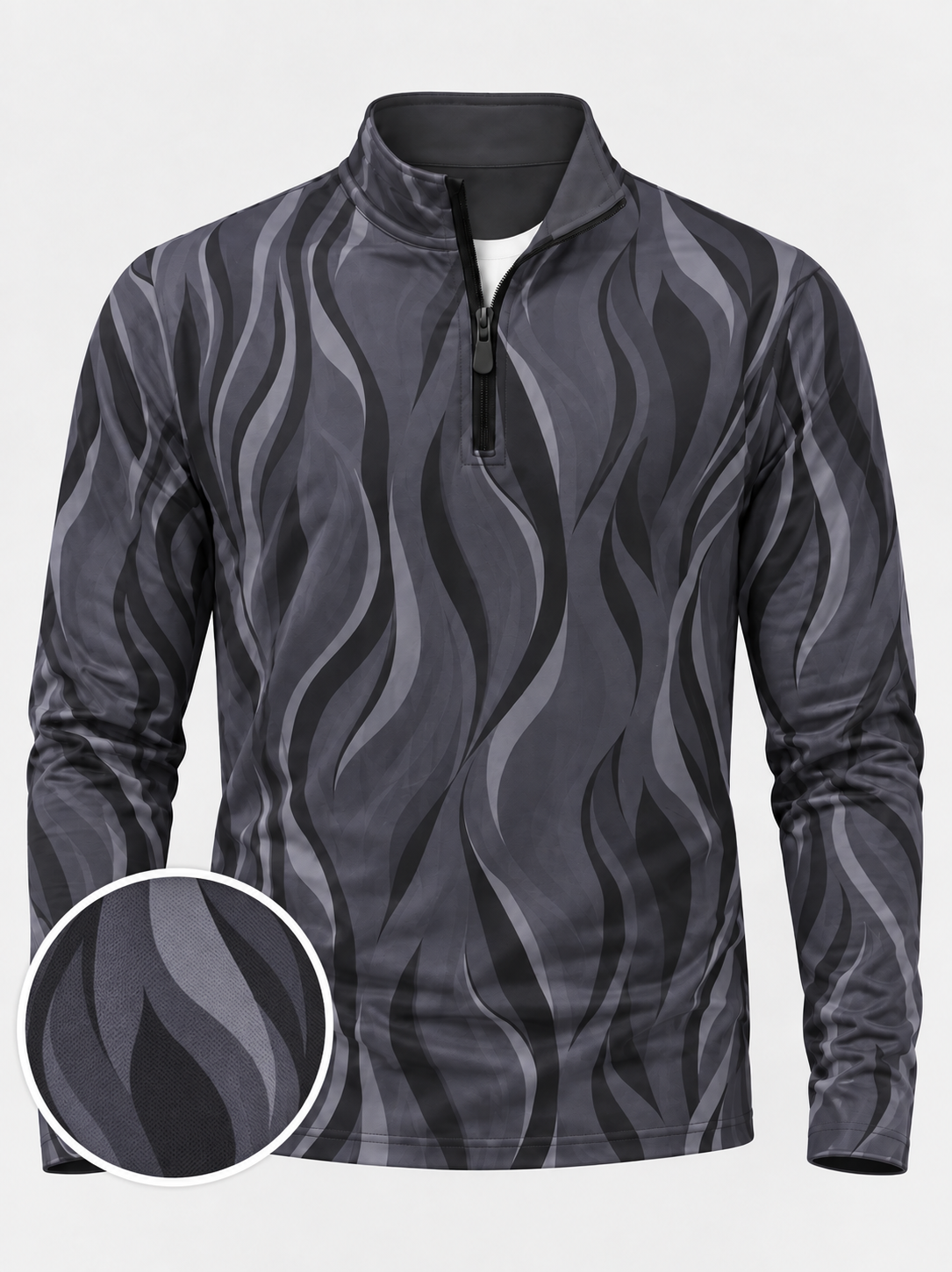 Charcoal Gray Wave Print Golf Quarter-Zip Pullover