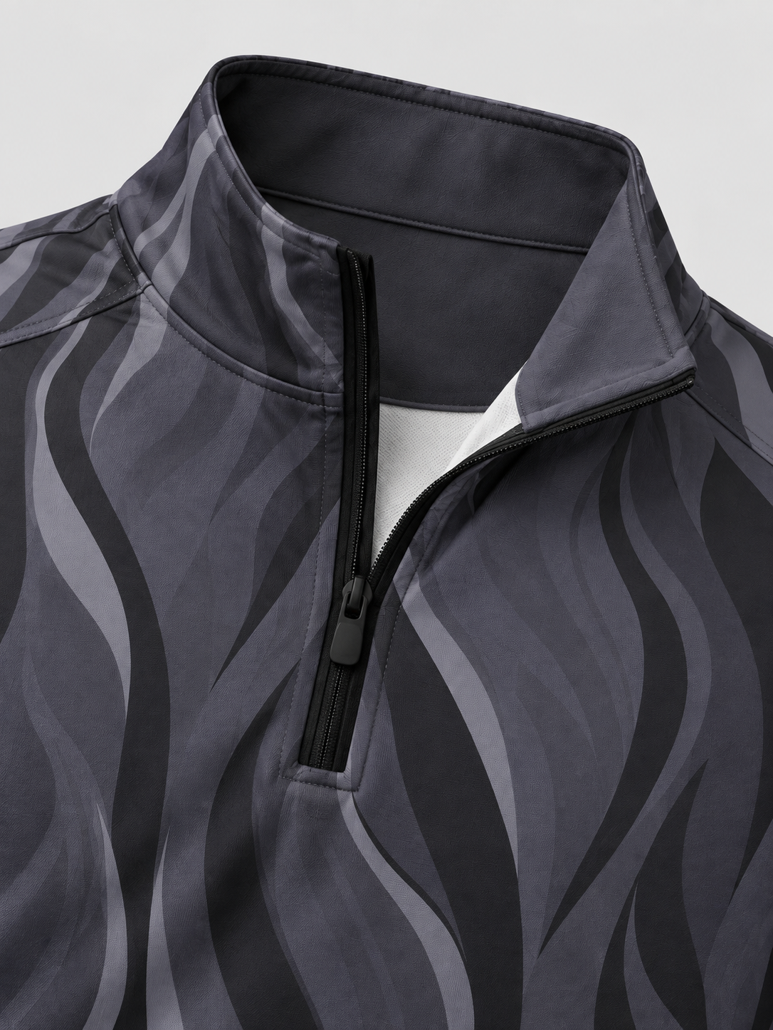 Charcoal Gray Wave Print Golf Quarter-Zip Pullover