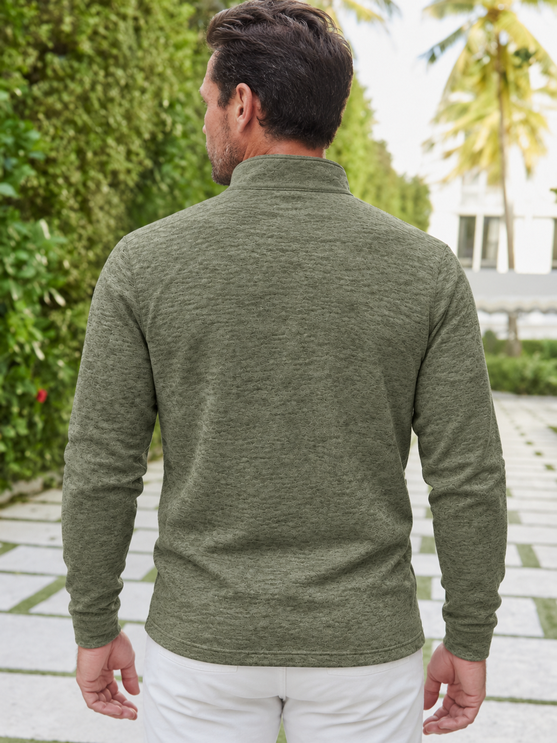 Sage Green Marled Knit Golf Quarter-Zip Pullover