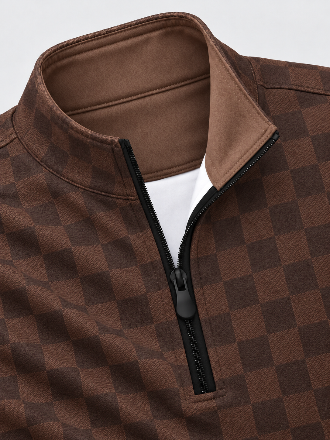 Vintage Chocolate Brown Checkerboard Golf Quarter-Zip Pullover