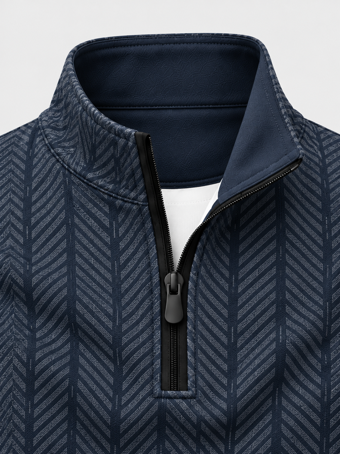 Navy Blue Herringbone Print Performance Golf Quarter-Zip Pullover
