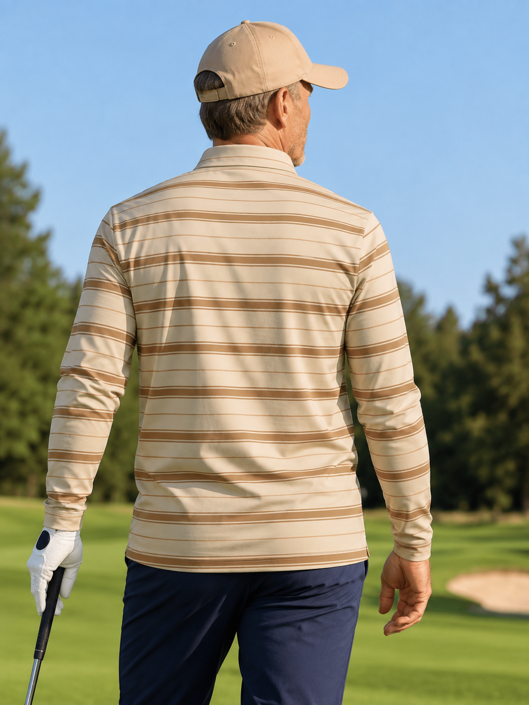 Ivory Camel Pinstripe Performance Golf Quarter-Zip Pullover