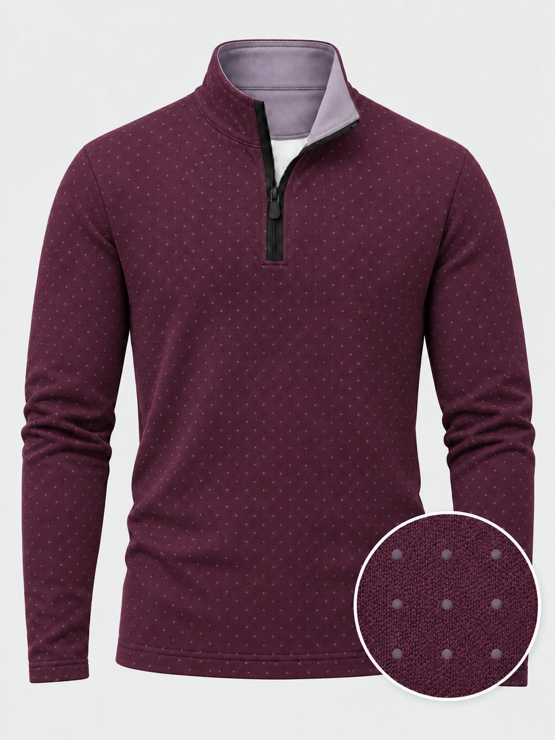 Deep Plum Purple Micro Dot Print Performance Golf Quarter-Zip Pullover