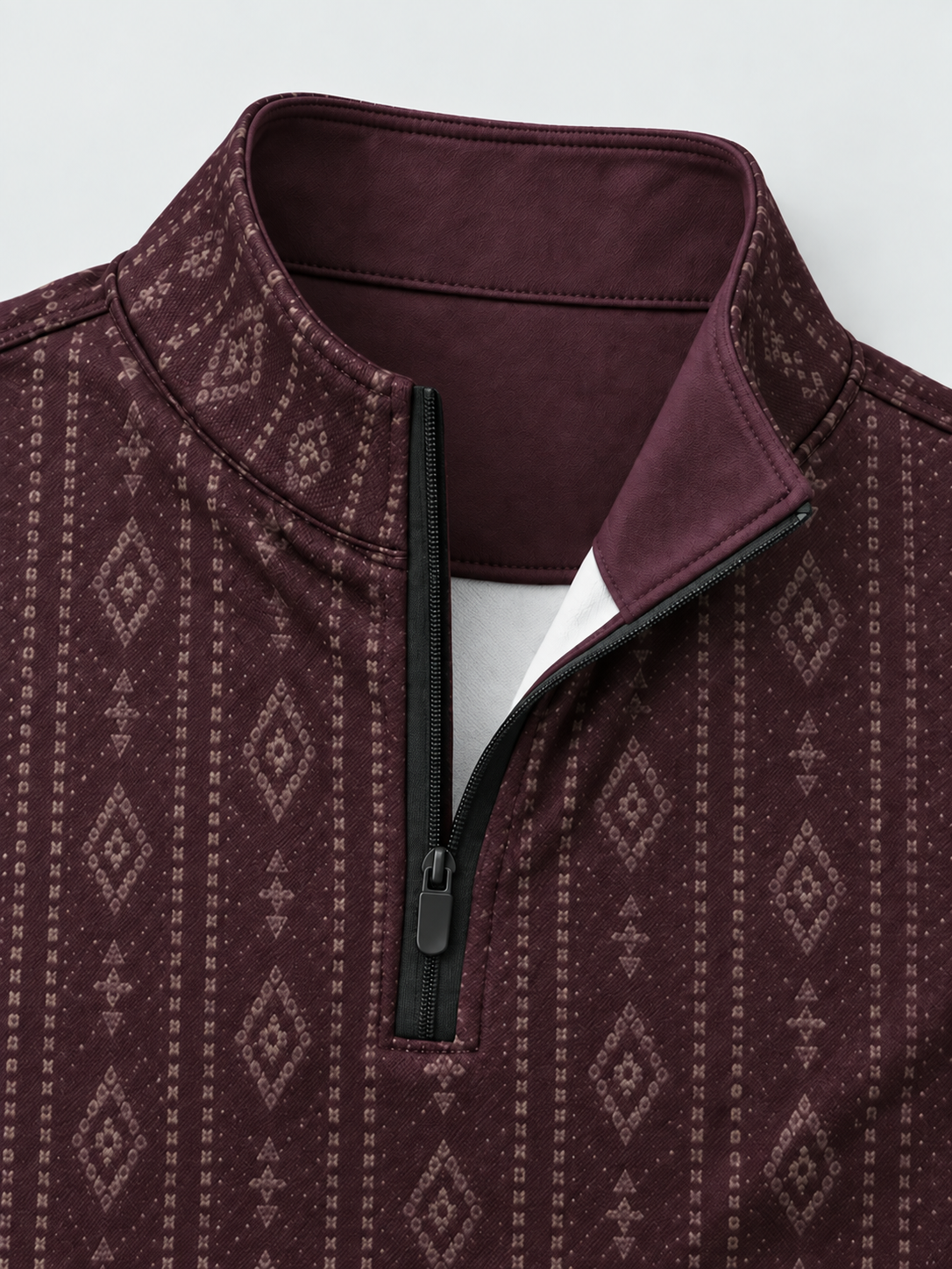 Deep Plum Heritage Pattern Quarter-Zip Pullover