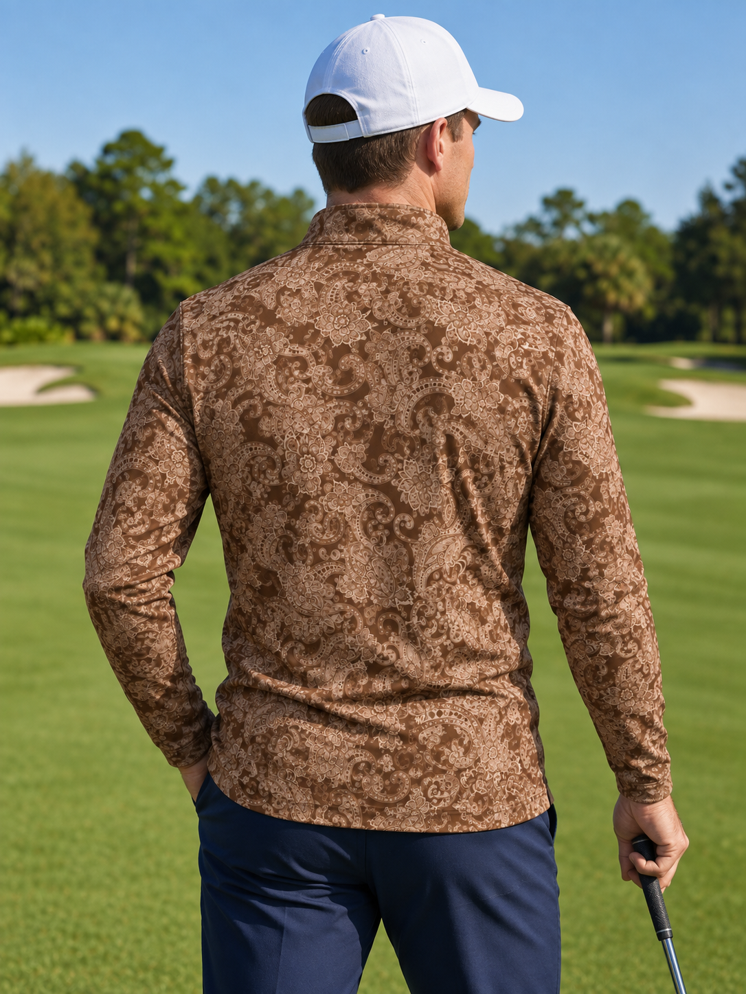 Mocha Heritage Paisley Performance Quarter-Zip Pullover