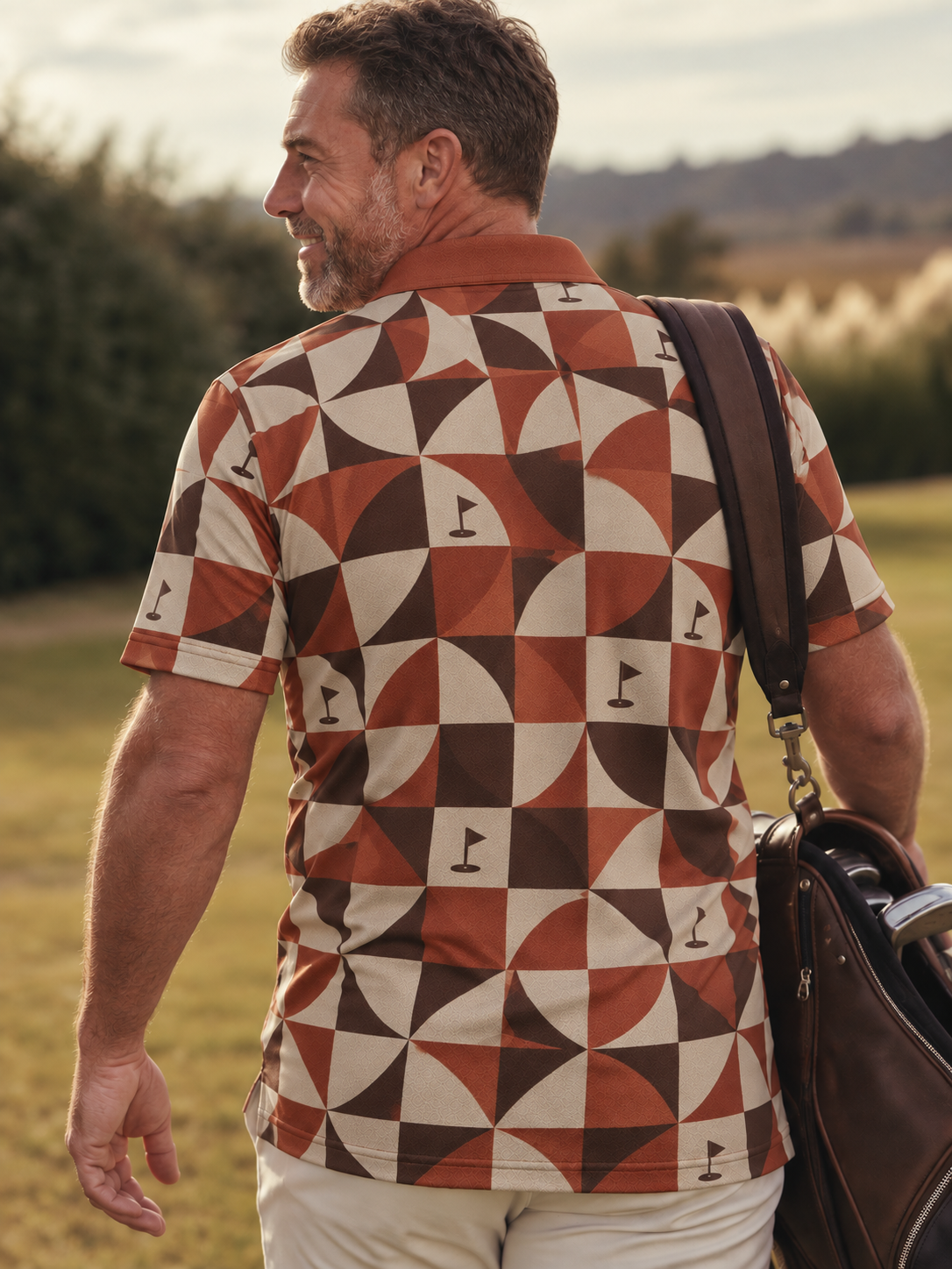 Burnt Sienna Geo Performance Golf Polo