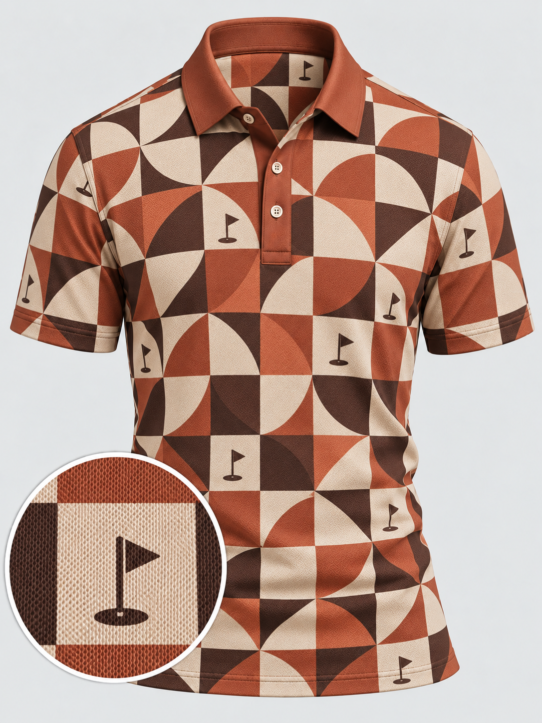 Burnt Sienna Geo Performance Golf Polo