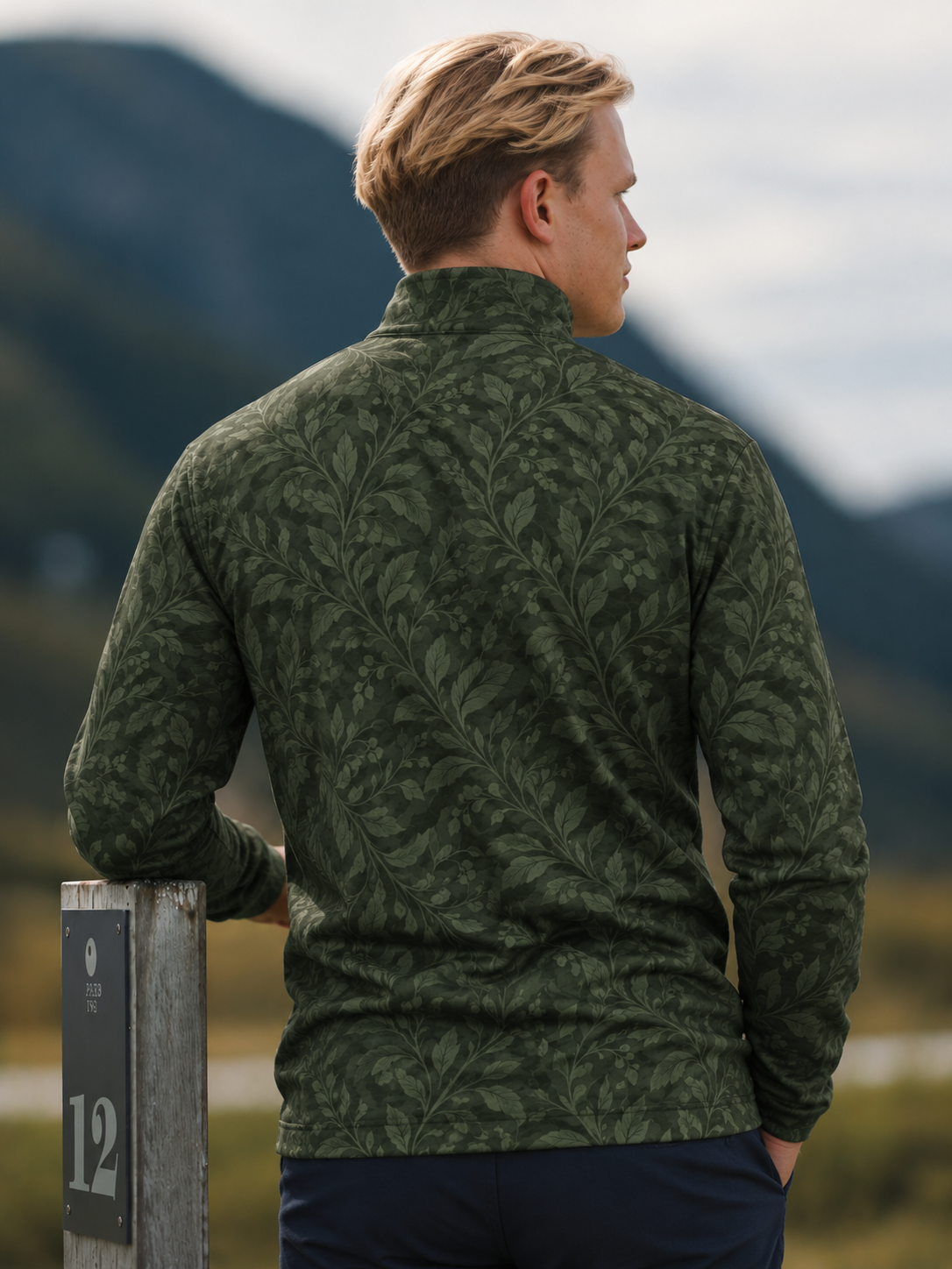 Dark Forest Green Botanical Print Performance Golf Quarter-Zip Pullover