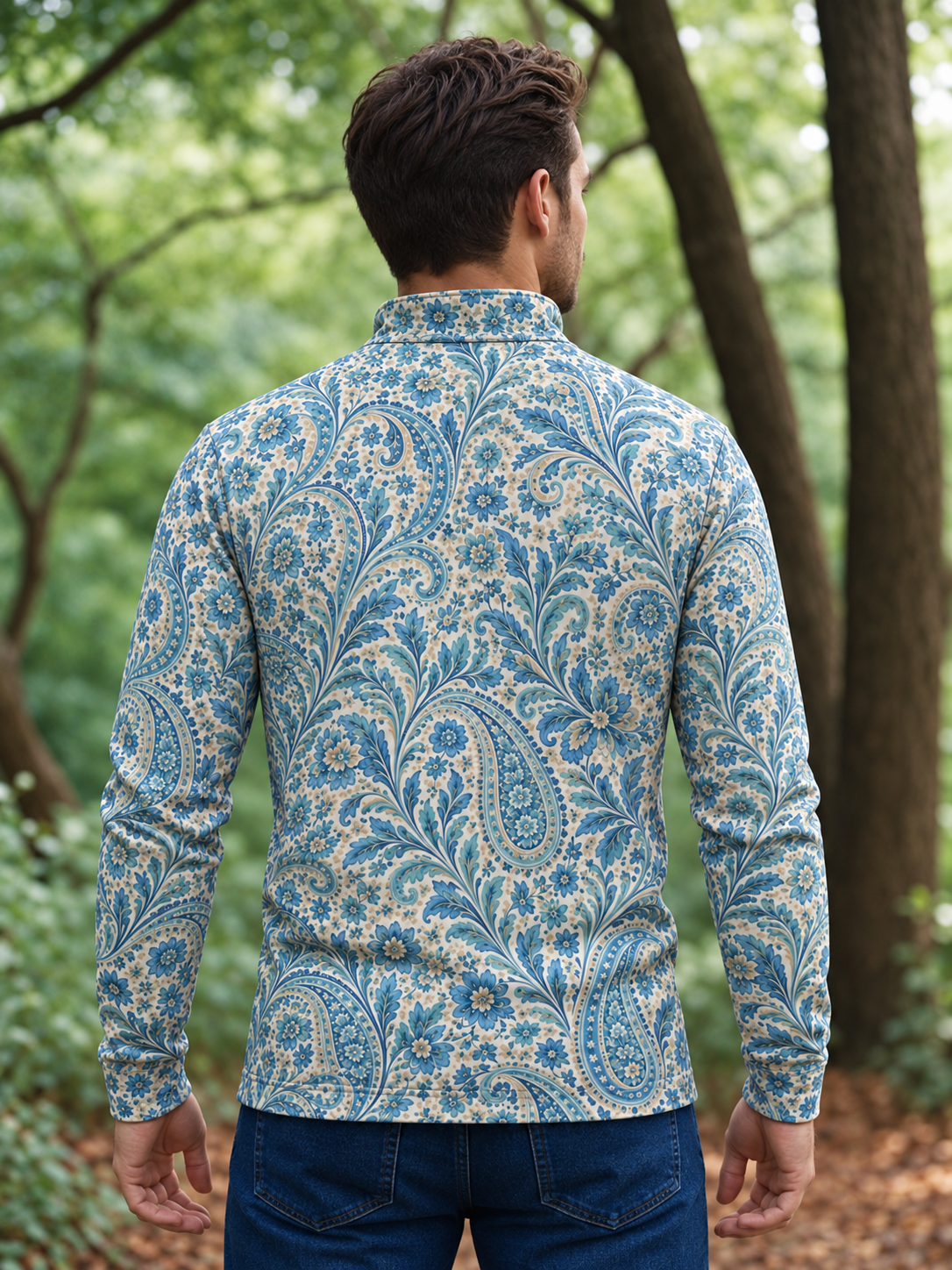 Sky Blue Floral Paisley Print Performance Golf Quarter-Zip Pullover