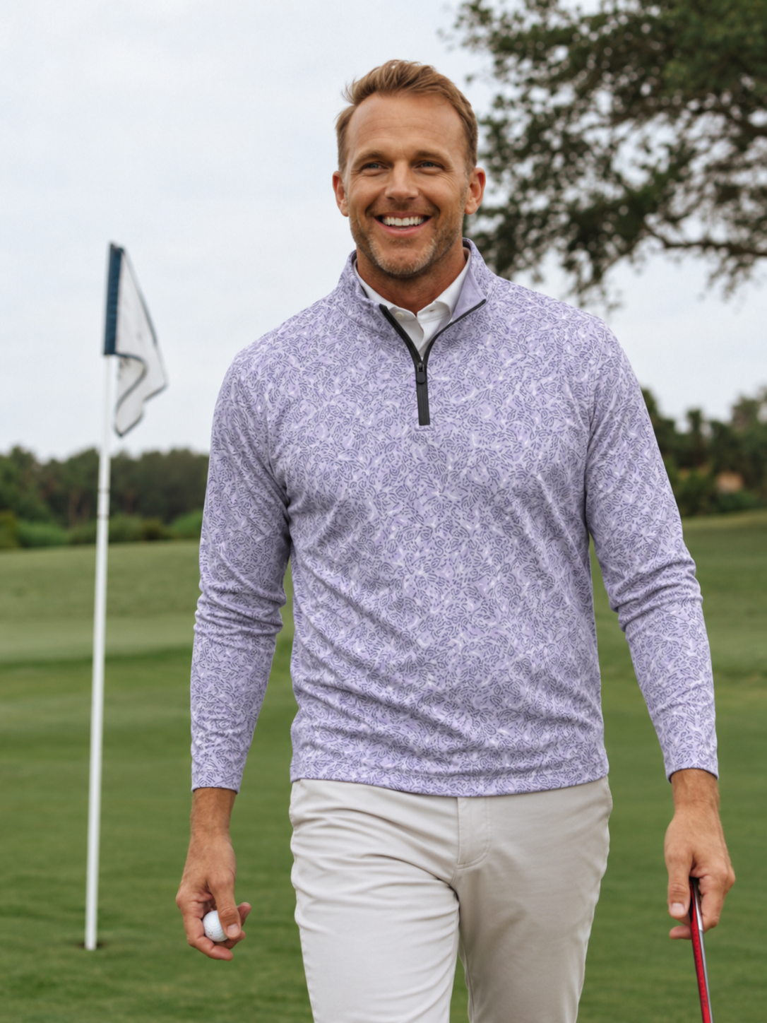 Lavender Abstract Performance Quarter-Zip Pullover