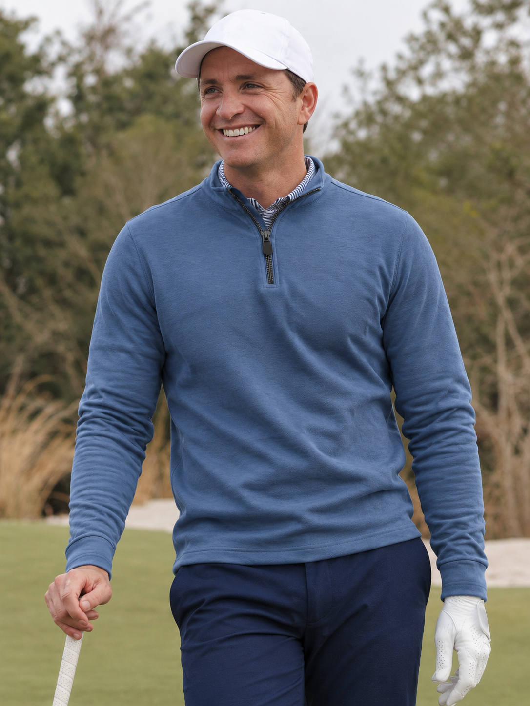 Dusty Blue Textured Performance Golf Quarter-Zip Pullover