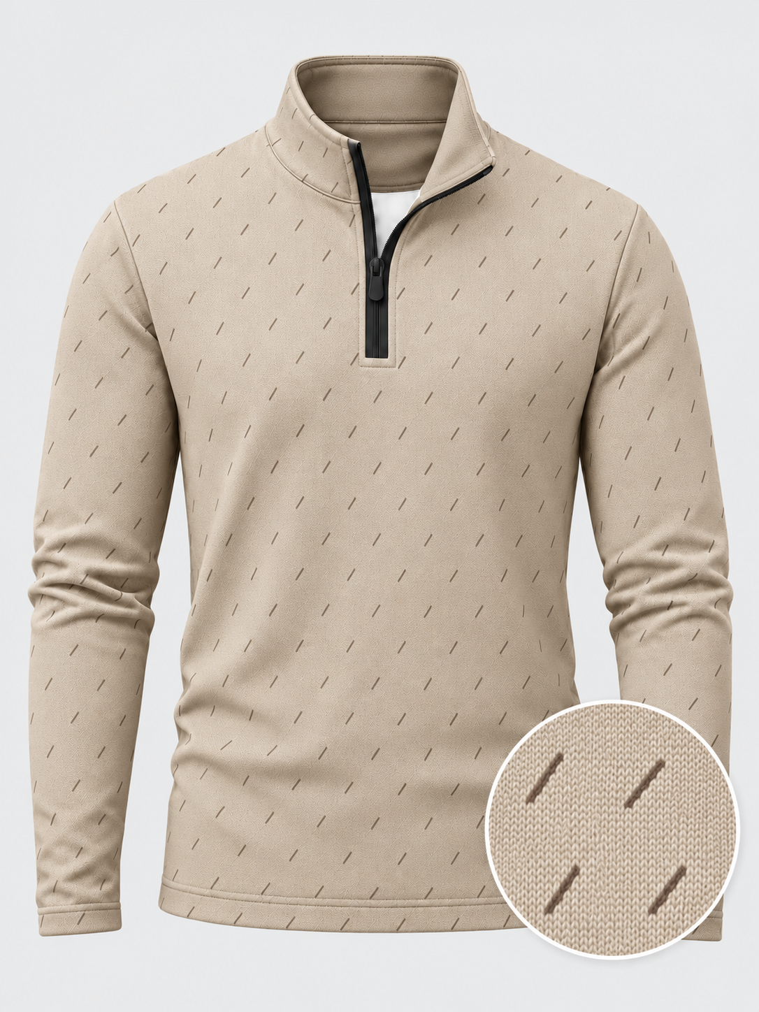 Ivory Beige Micro Dash Print Performance Golf Quarter-Zip Pullover