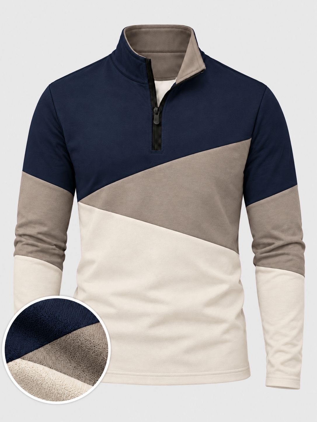 Navy Taupe Colorblock Print Performance Golf Quarter-Zip Pullover