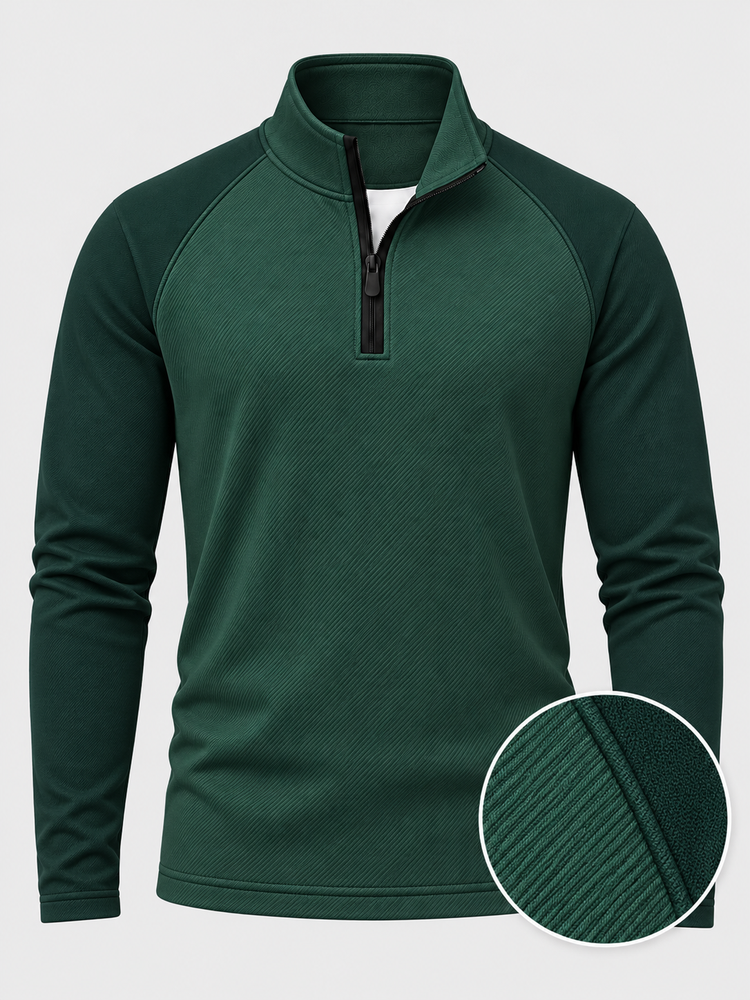 Forest Green Diagonal Ribbed Texture Print Performance Golf Quarter-Zip Pullover