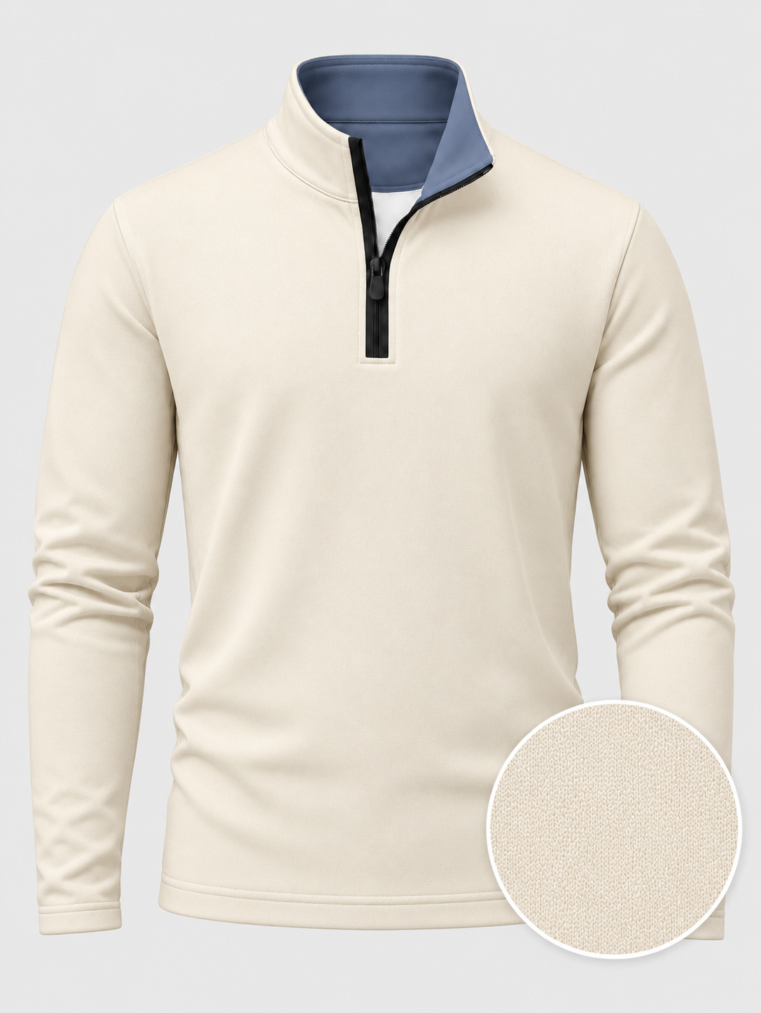 Ivory Cream Solid Color Print Performance Golf Quarter-Zip Pullover