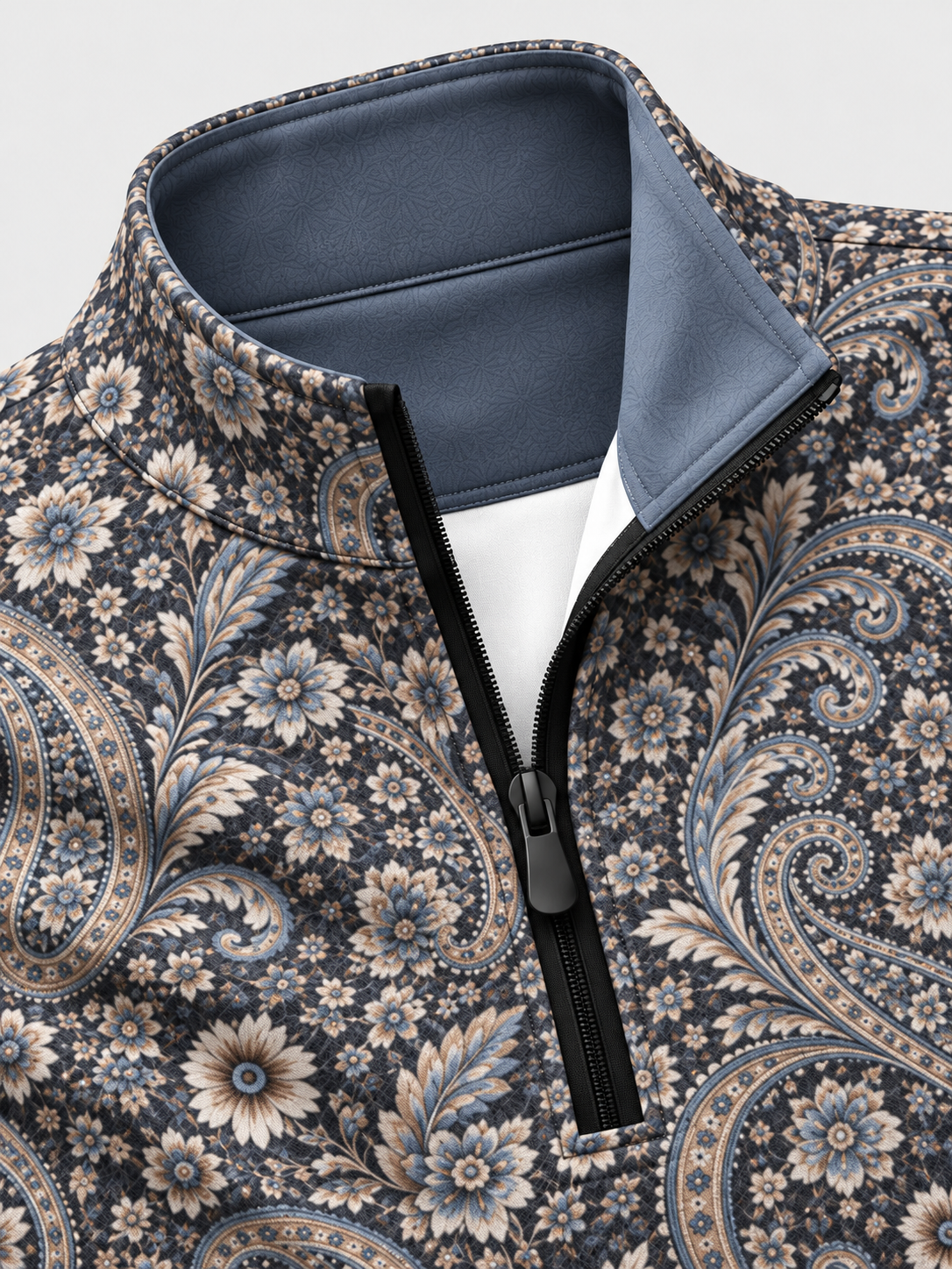 Blue Floral Paisley Print Performance Golf Quarter-Zip Pullover