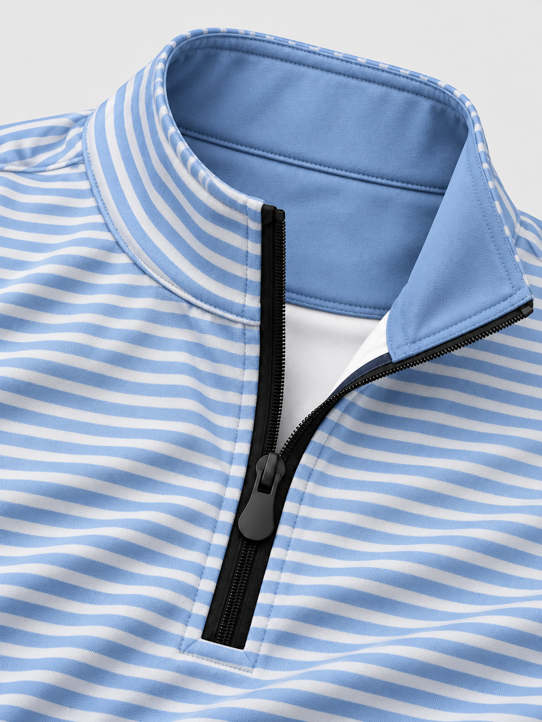 Light Blue Horizontal Stripe Print Performance Golf Quarter-Zip Pullover