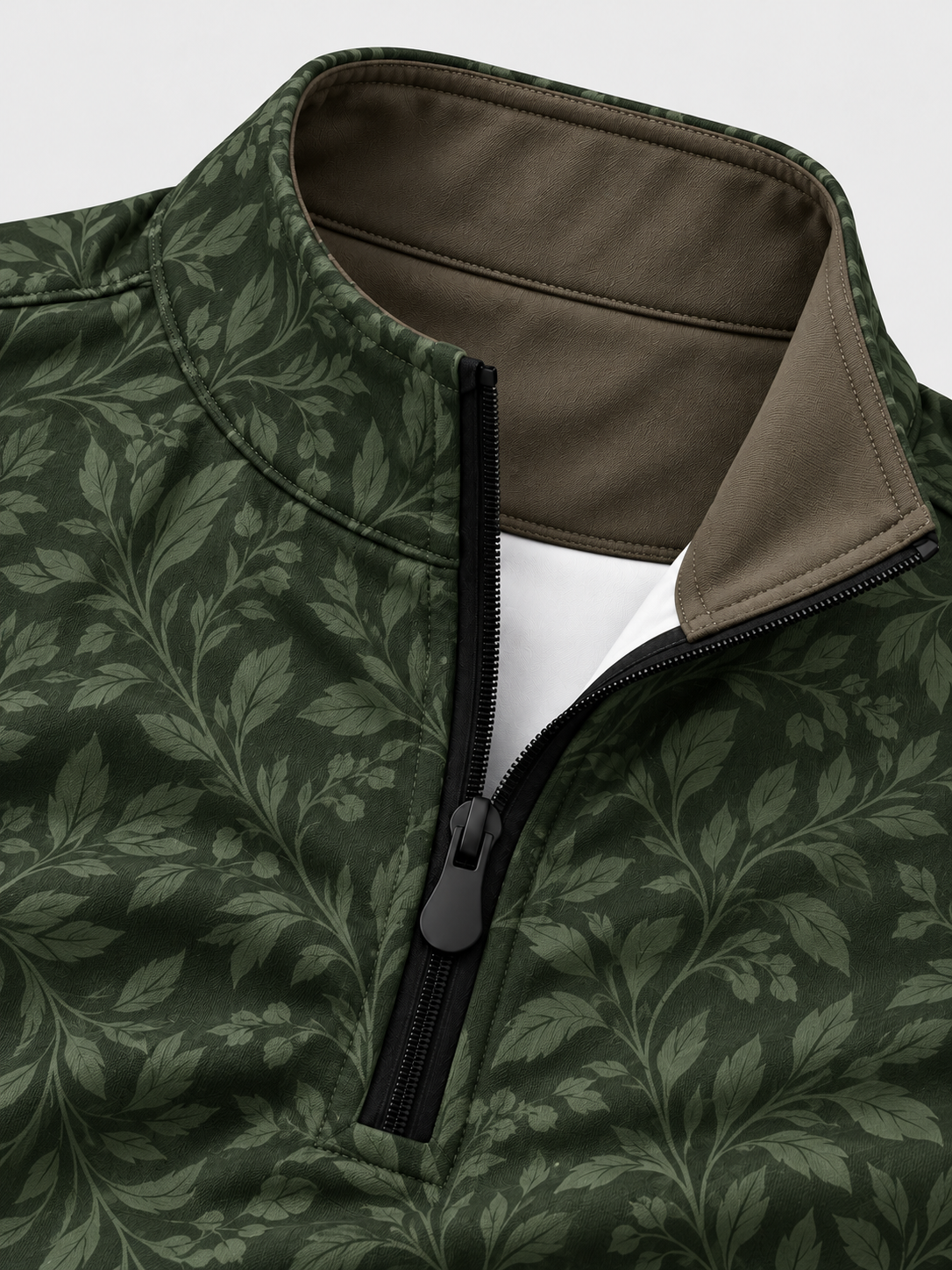 Dark Forest Green Botanical Print Performance Golf Quarter-Zip Pullover